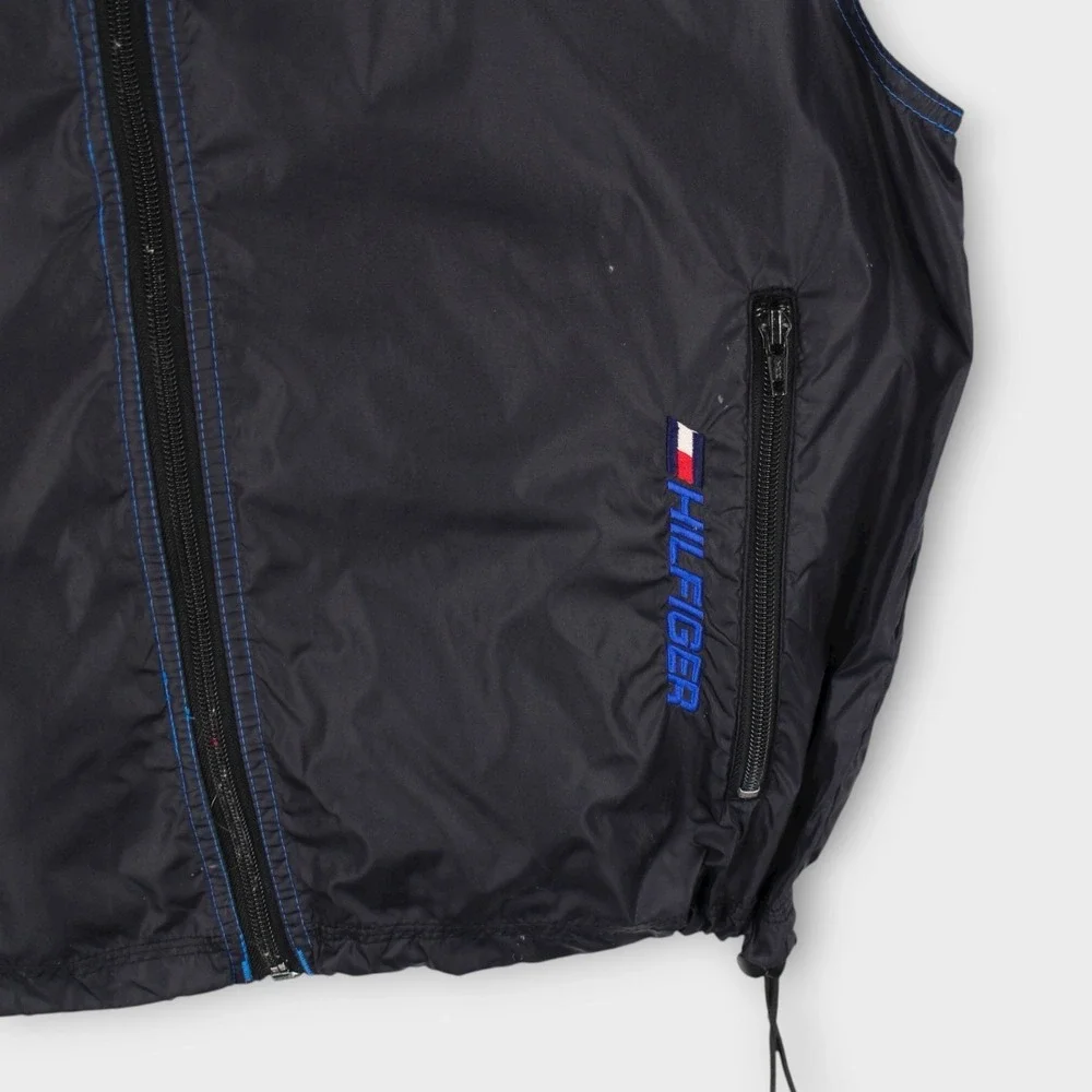 Vintage Tommy Hilfiger Men's Windbreaker Nylon‎ Vest Blue Black Medium Outdoor